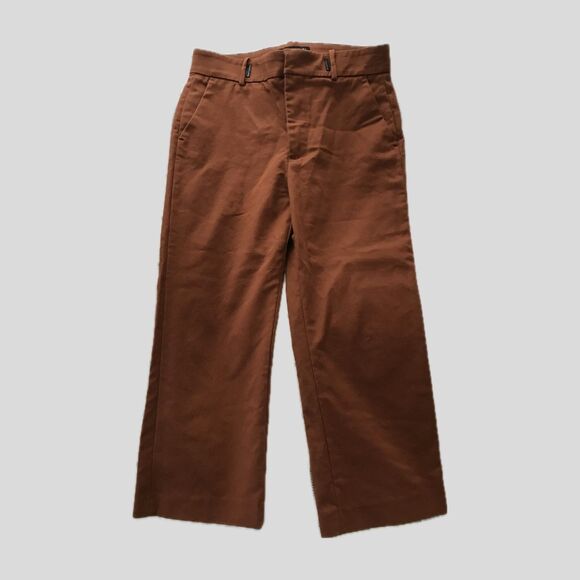 Zara Brown Cropped Cotton Straight Leg Trousers Casual Work Pants - S - Picture 1 of 9